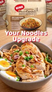 Black pepper noodles, chicken and eggs for protein with a little kick of spice 🌶️🍜Made with KOKA Multigrain Spicy Black Pepper Oats & Barley Noodles, with 20% wholegrains and 10g of protein per pack.Easy to throw together, even better to eat.#KOKANoodles #KOKAMultigrainSpicyBlackPepper #NoodleRecipe #InstantNoodles
