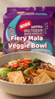 Craving mala? Make it a veggie bowl 🌶️🥬Golden tofu, shallots, bok choy, baby corn and enoki, stir-fried with KOKA Purple Corn Multigrain Baked Noodles Mala Stirfry. Easy enough for any day.Tofu, greens or baby corn: what goes in your bowl first? 👇#KOKANoodles #KOKAMalaStirfry #MalaCravings #VeggieBowl #NoodleRecipe